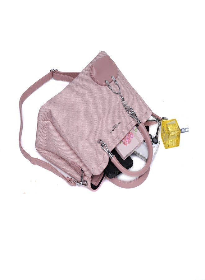 SANTORINI Small Satchel Bag for women | 3 Compartment with Sling strap | Structured Small sized Handbag for women (Pink) - Image 4